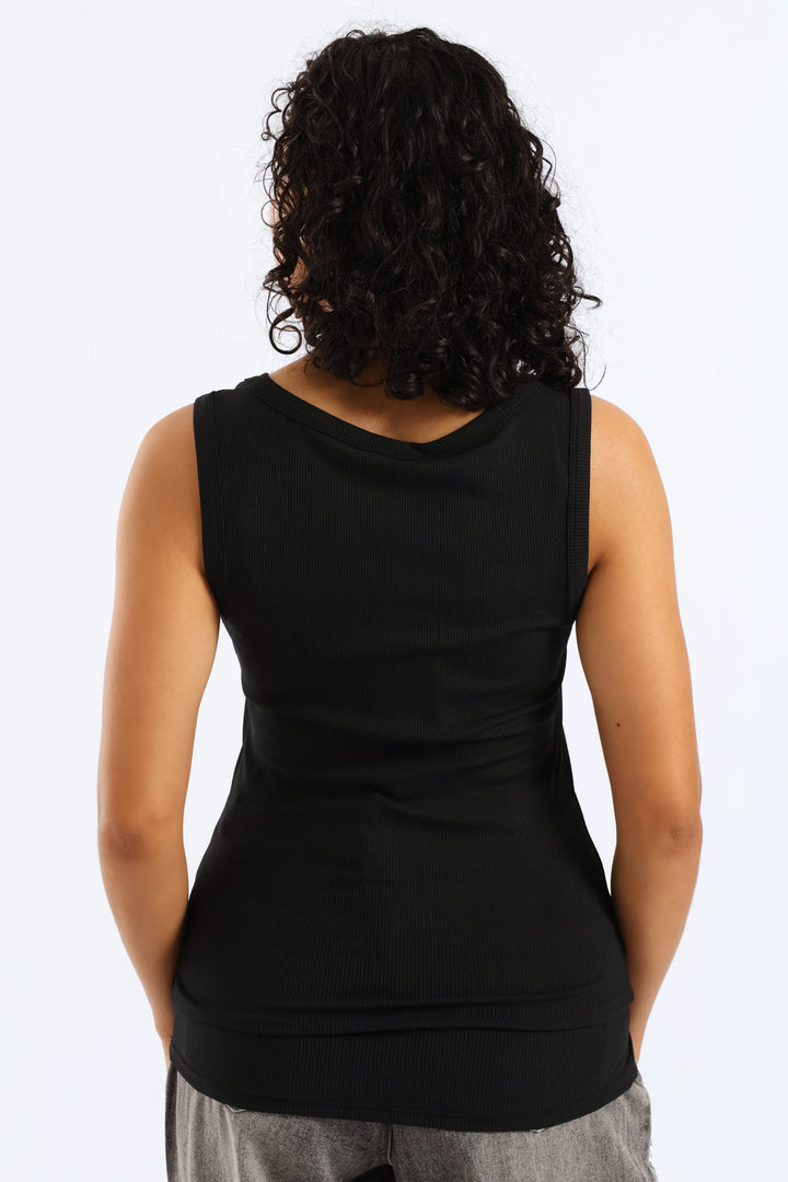 Embellished Logo Tank Top - Black