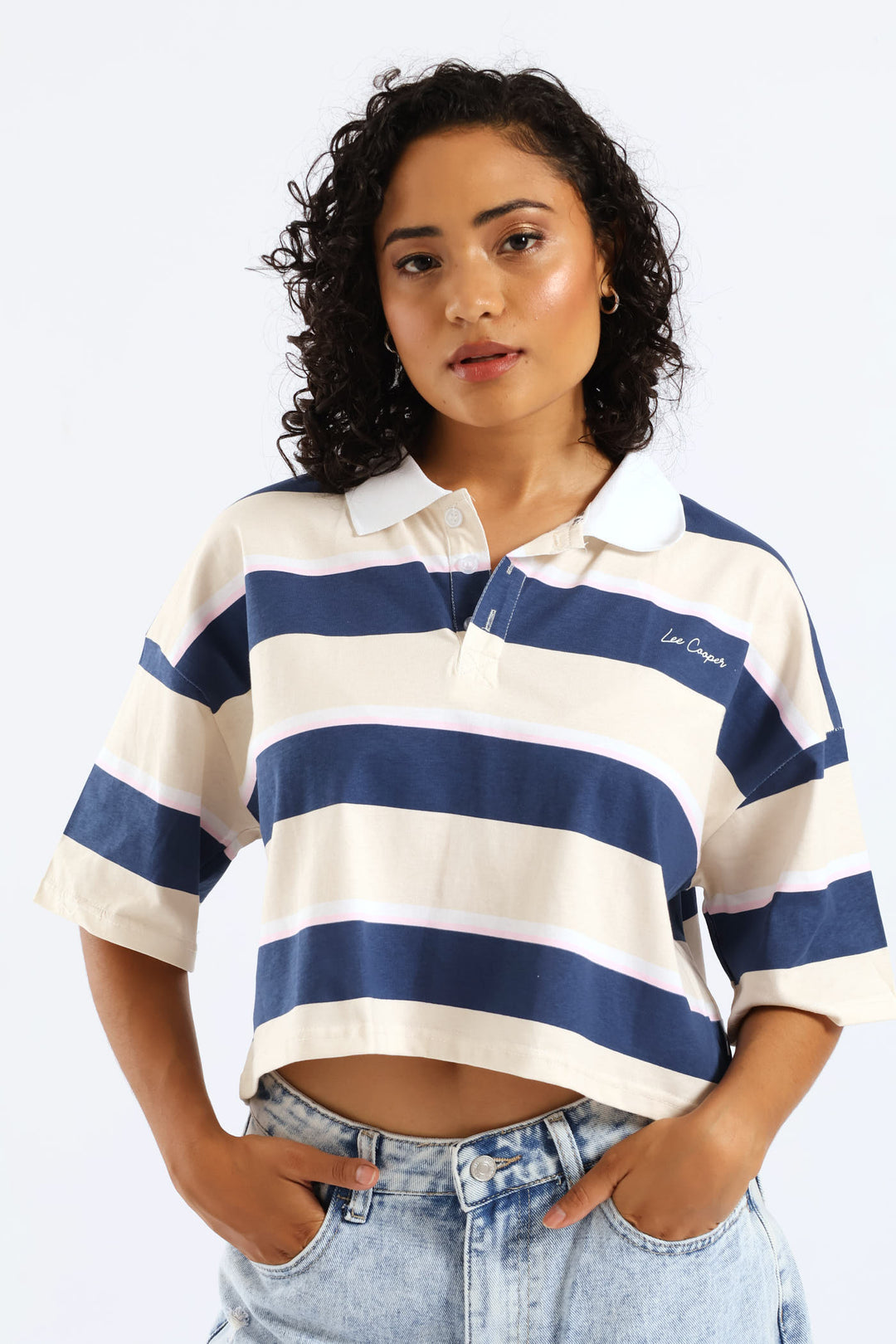 Boxy Fit Stripe Golfer - Stone