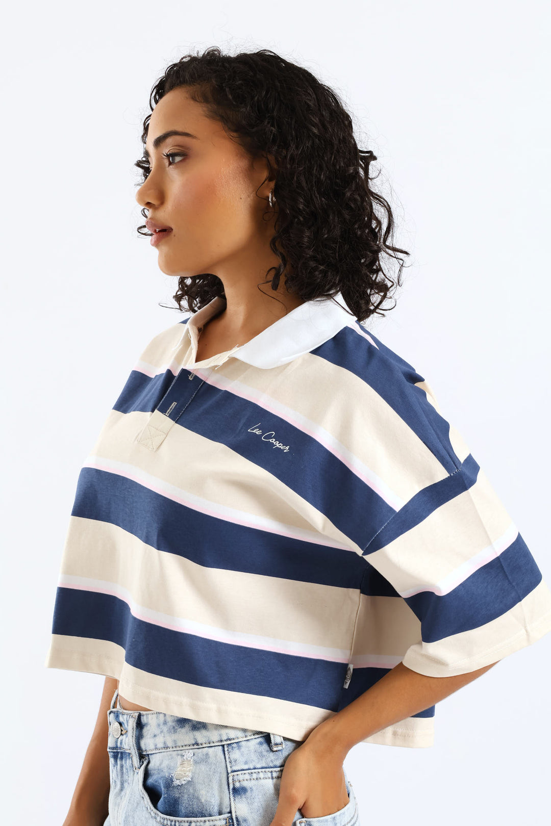 Boxy Fit Stripe Golfer - Stone