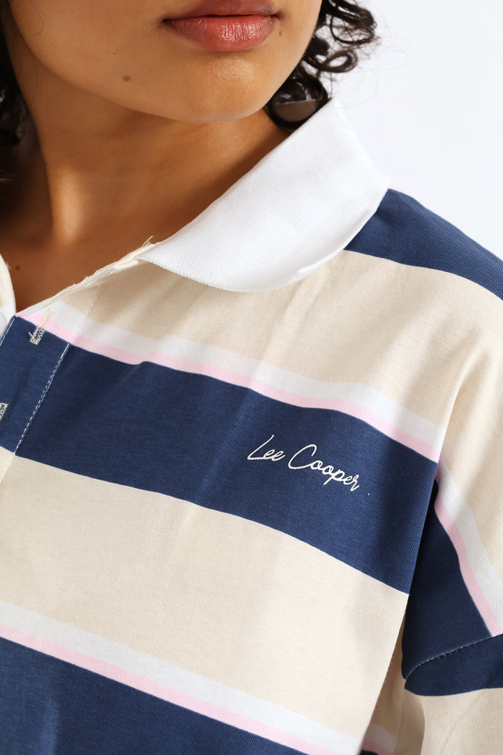 Boxy Fit Stripe Golfer - Stone