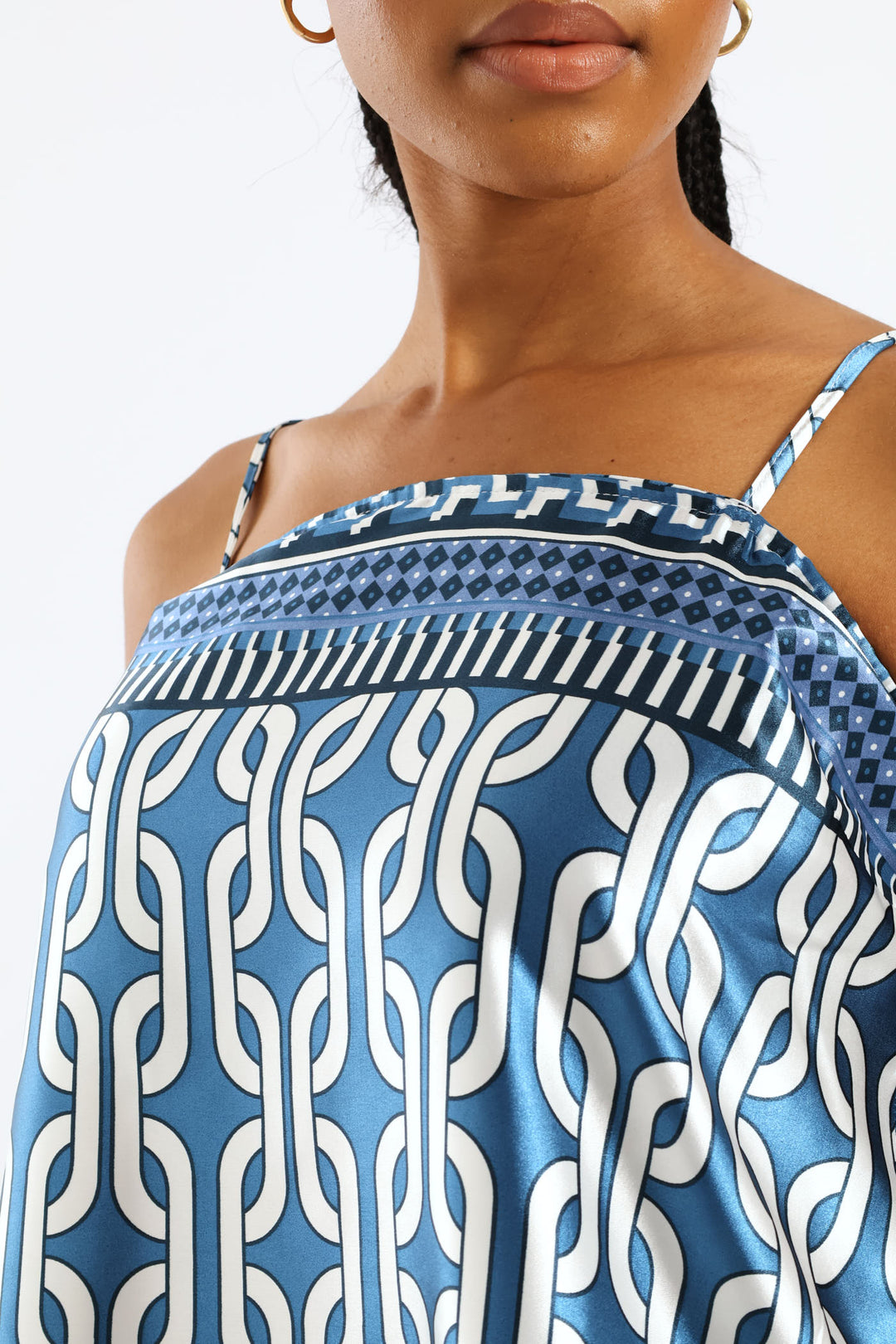 Adjustable Strap Satin Cami - White/Blue