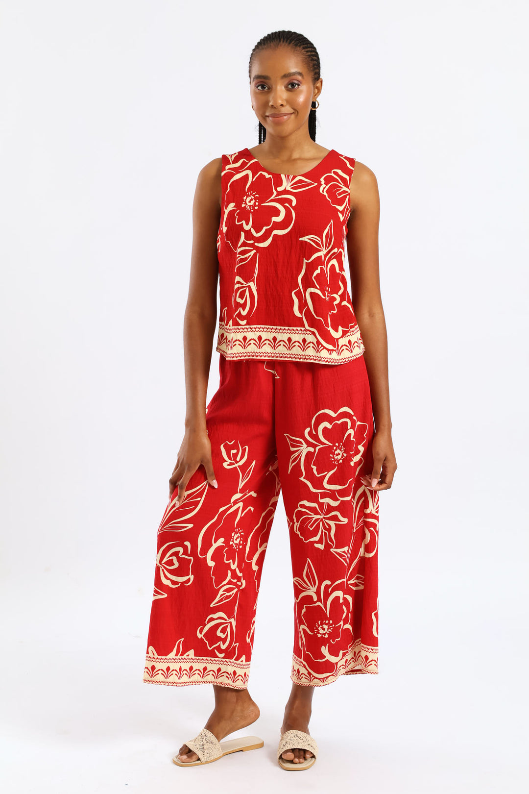 Tropical Border Print Shell Tank - White/Red