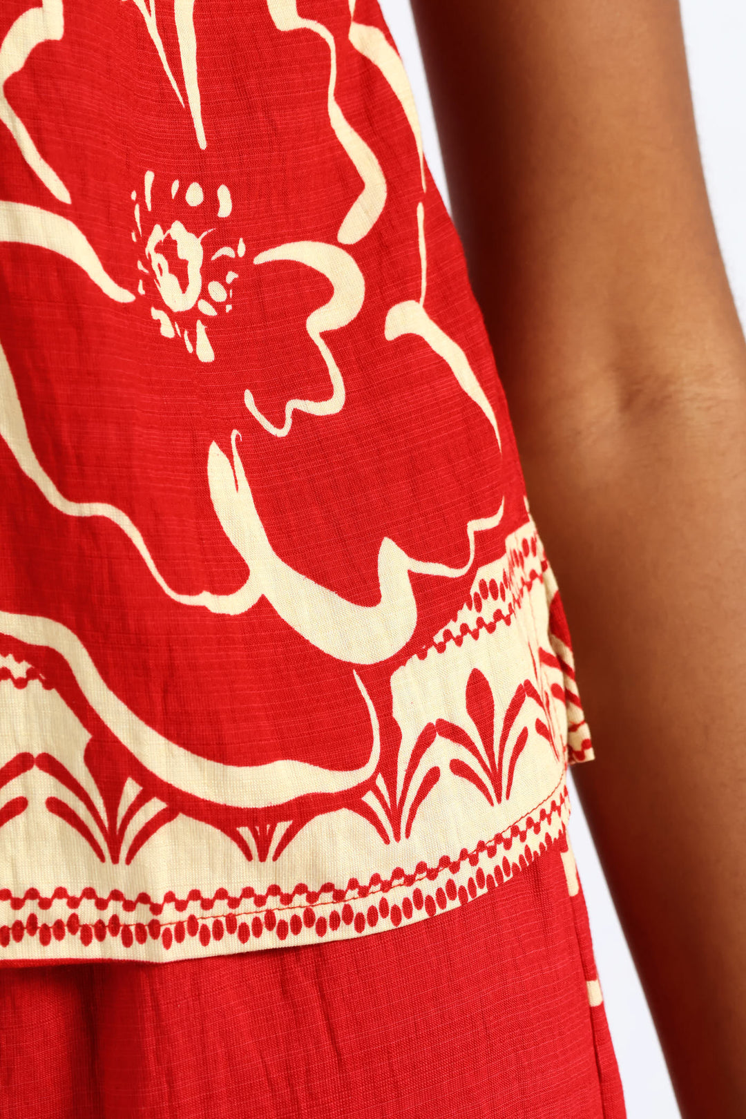 Tropical Border Print Shell Tank - White/Red