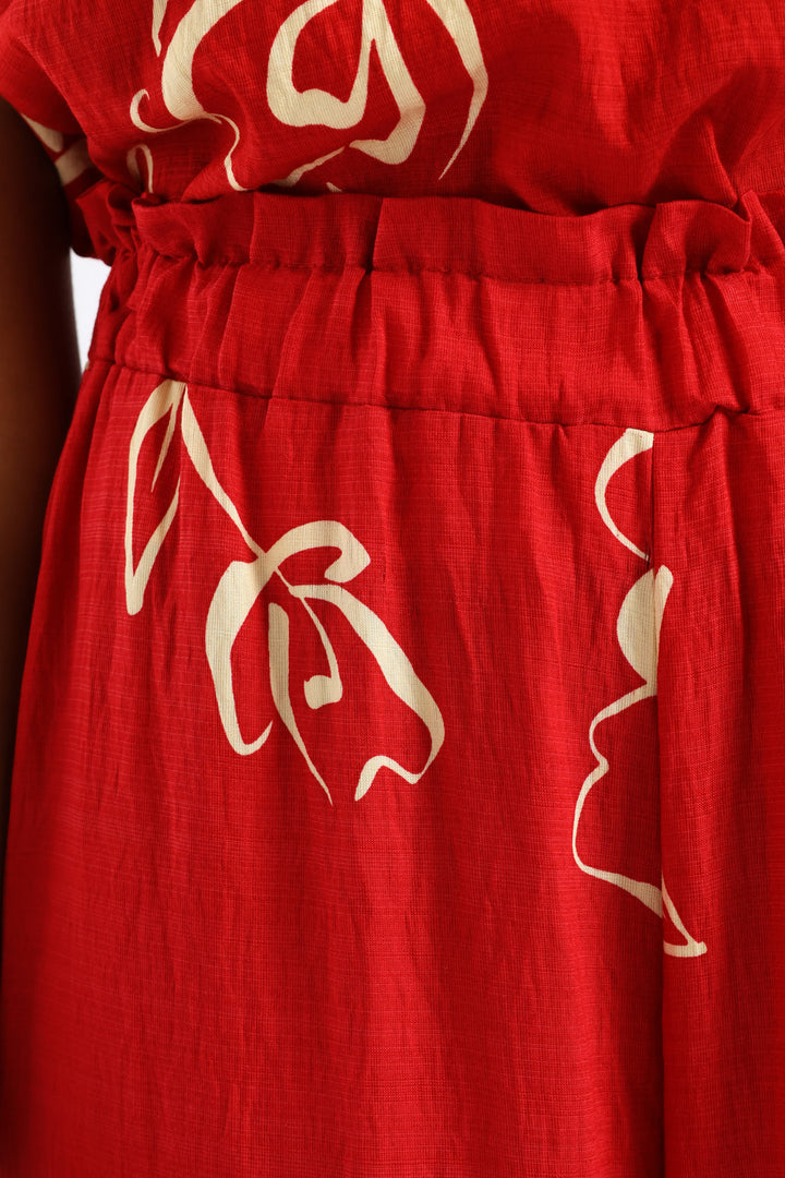 Pull-On Tropical Print Wideleg Culotte Pant - White/Red