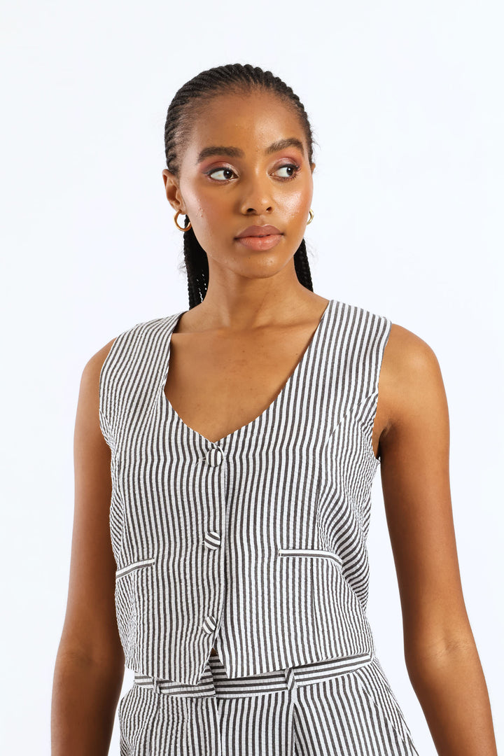 Striped Waistcoast - Charcoal