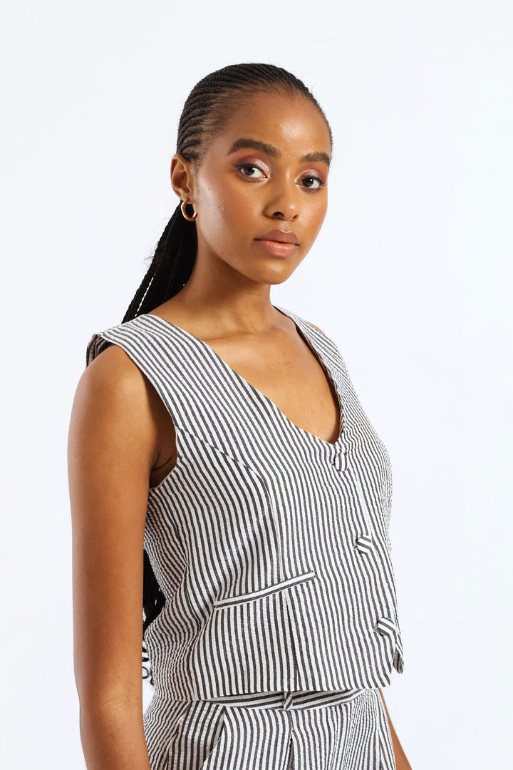 Striped Waistcoast - Charcoal