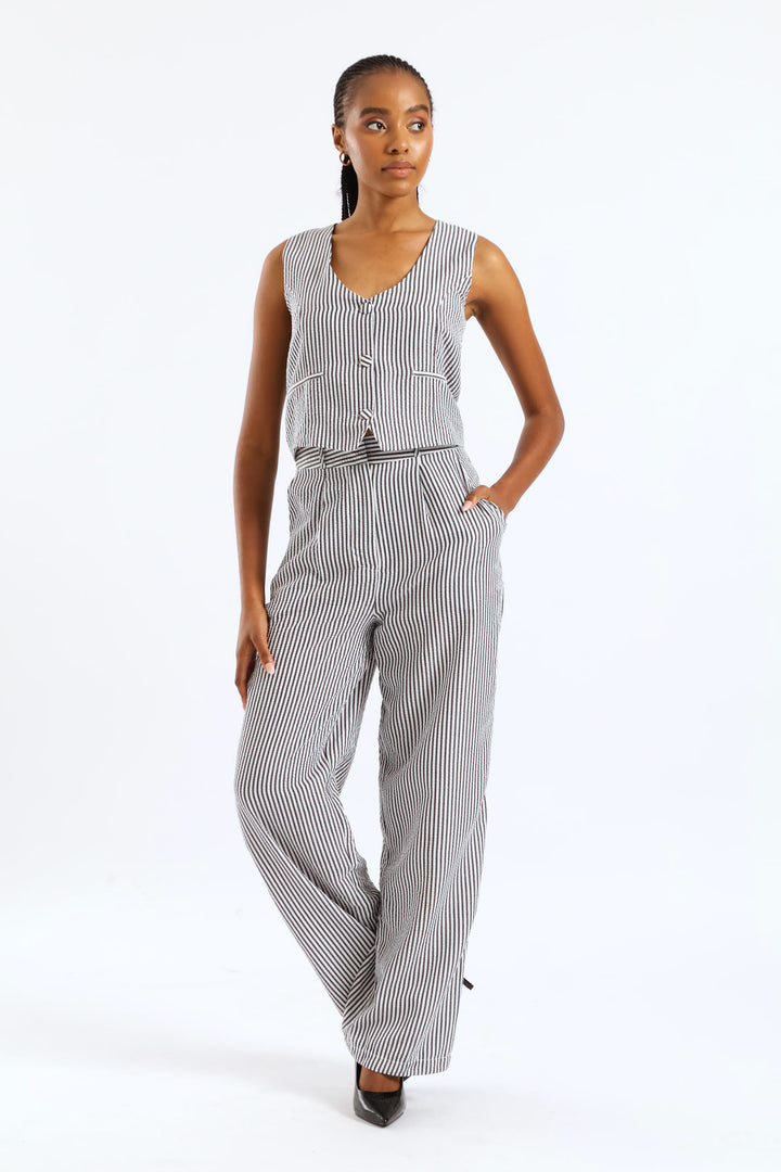Striped Wide Leg Pant - Charcoal