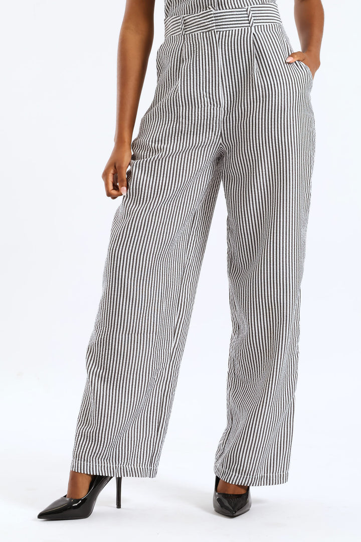 Striped Wide Leg Pant - Charcoal