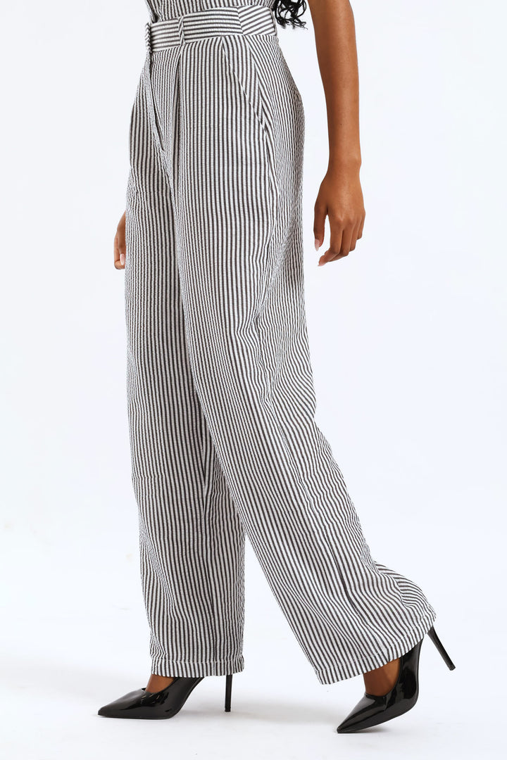 Striped Wide Leg Pant - Charcoal