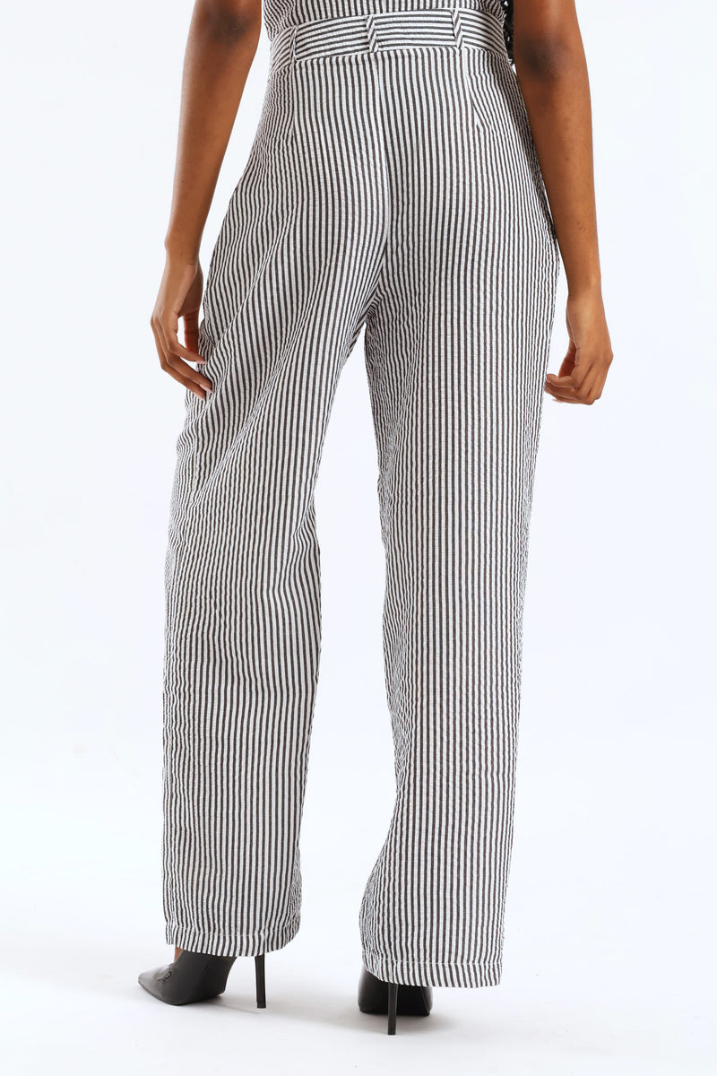 Striped Wide Leg Pant - Charcoal