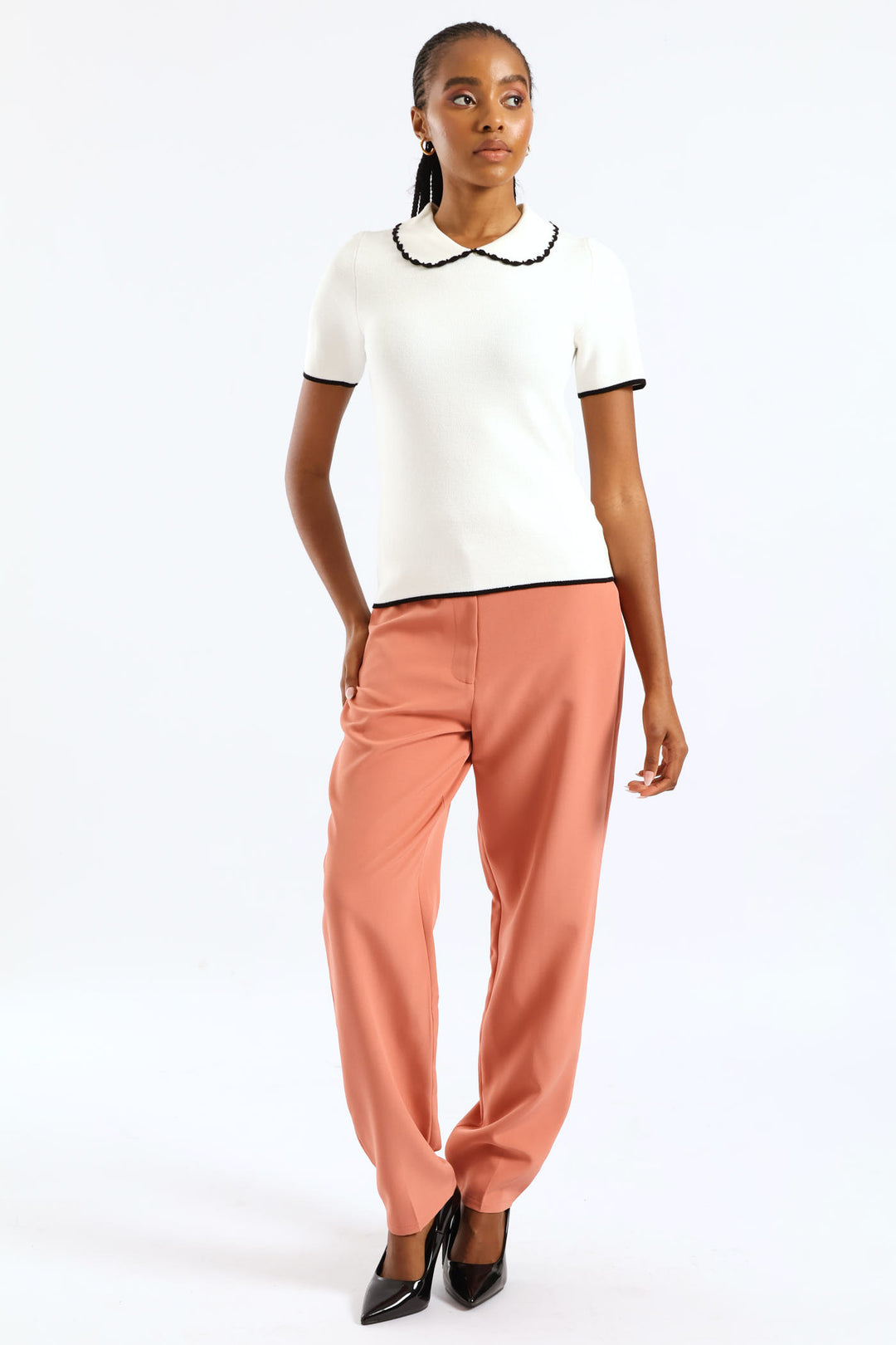 Peter Pan Tipped Pullover - White/Black