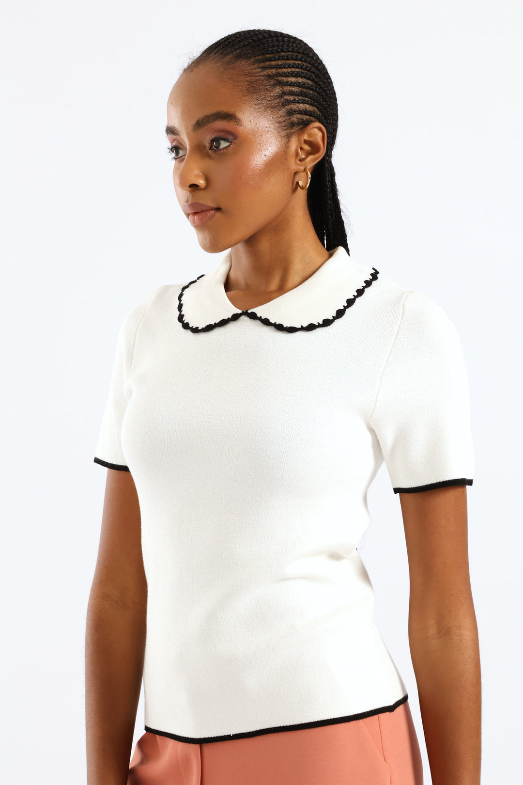 Peter Pan Tipped Pullover - White/Black