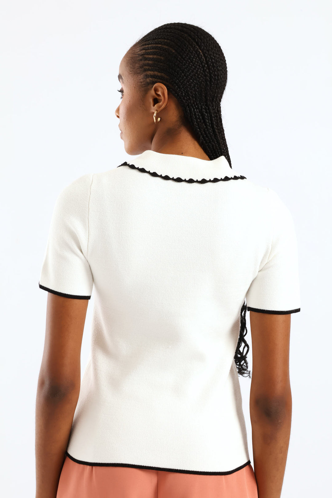 Peter Pan Tipped Pullover - White/Black