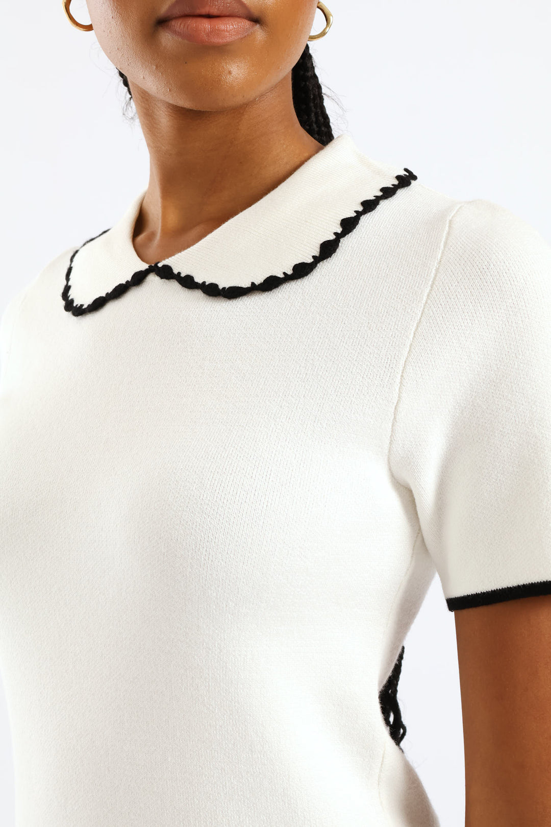 Peter Pan Tipped Pullover - White/Black