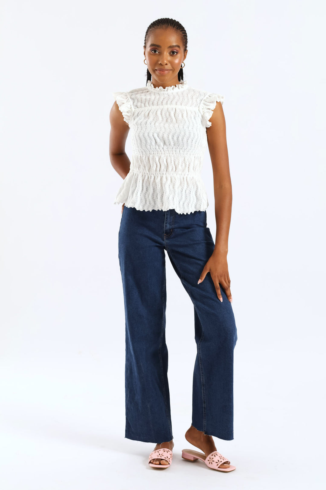 Frill Hi Neck Tank Top - White