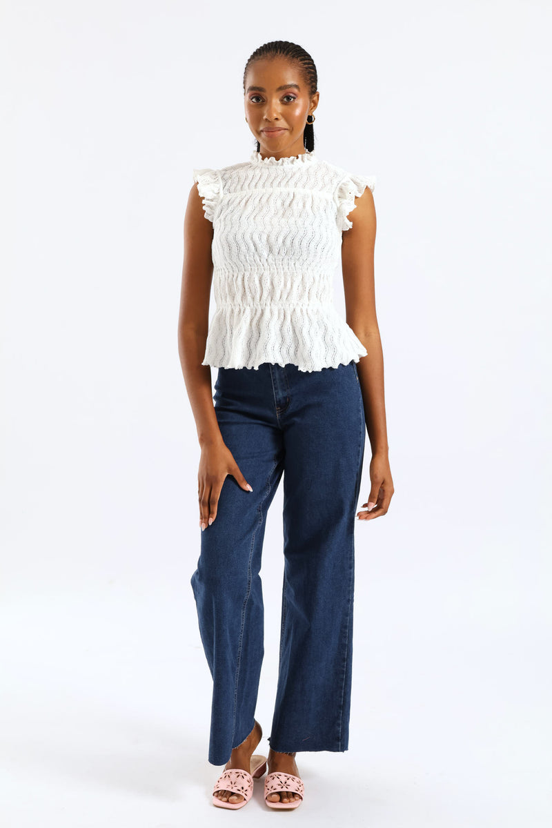 Hi-Rise Wide Raw Hem Wide Leg Jean - Dark Wash