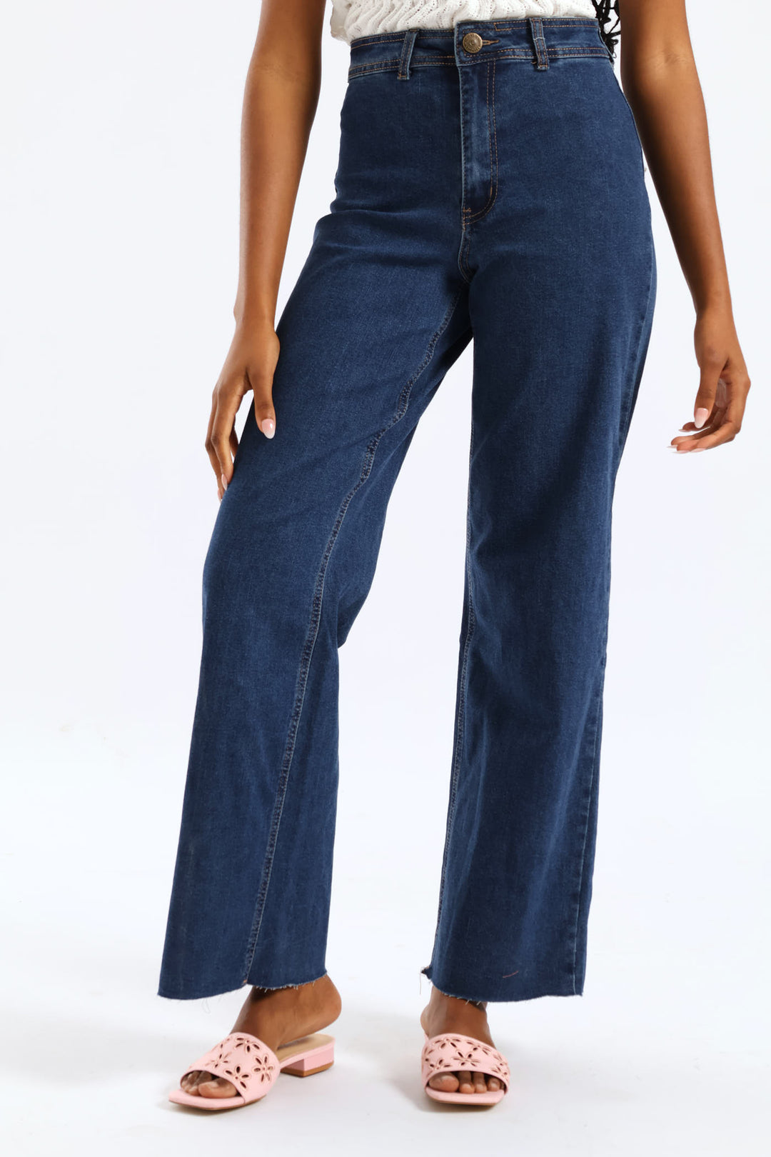 Hi-Rise Wide Raw Hem Wide Leg Jean - Dark Wash
