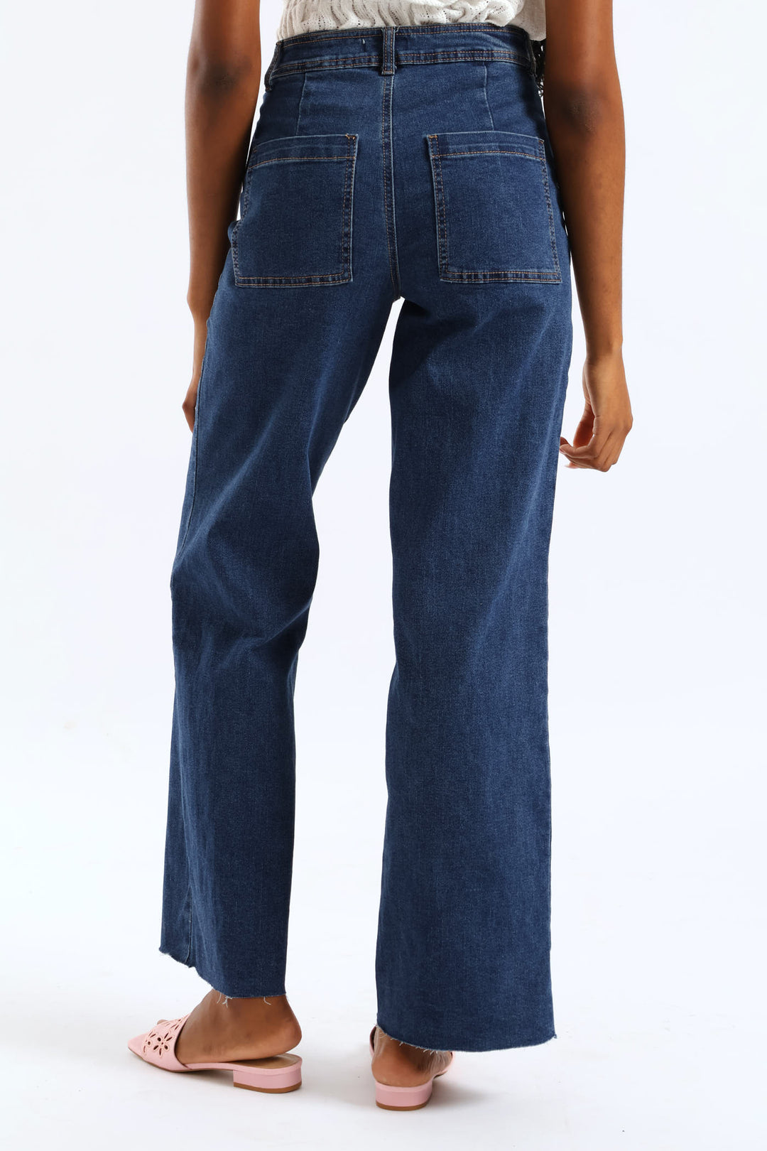 Hi-Rise Wide Raw Hem Wide Leg Jean - Dark Wash