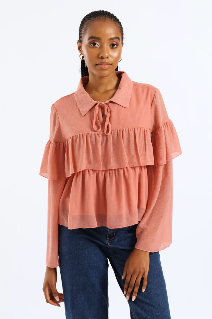 Ruffle Rara Blouse - Blush