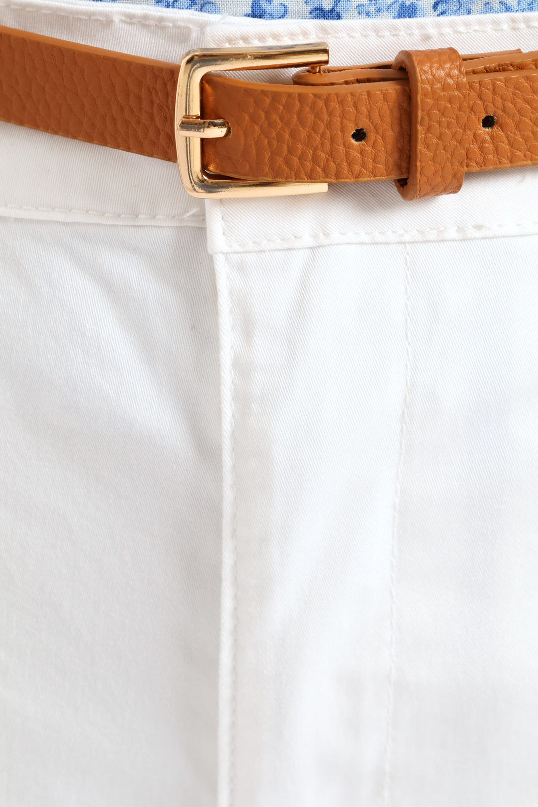 Belted Sateen Chino Capri Short - White