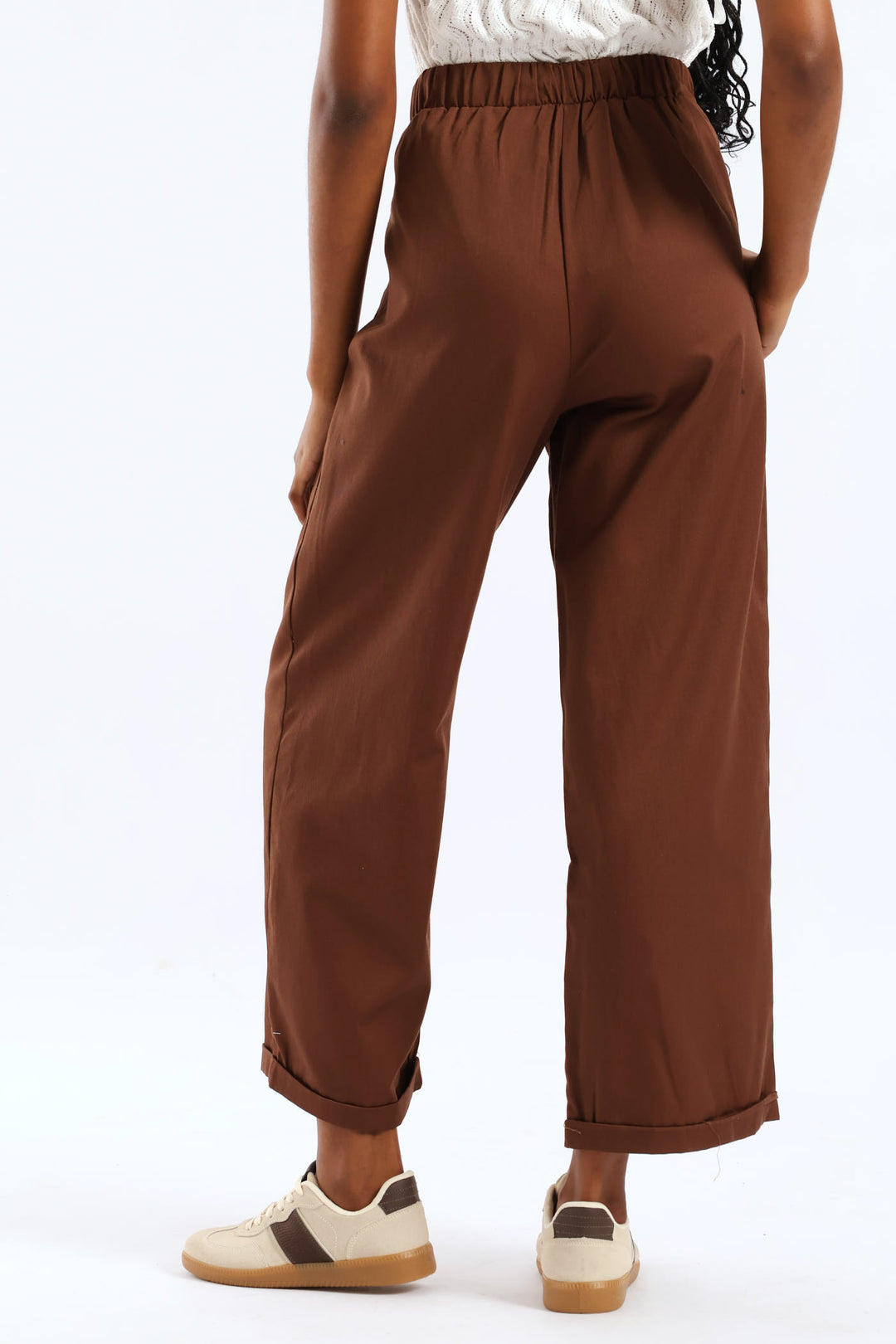 Super Hi-Waist Pleated Turnup Barrel Anklegrazer Pant - Dark Brown
