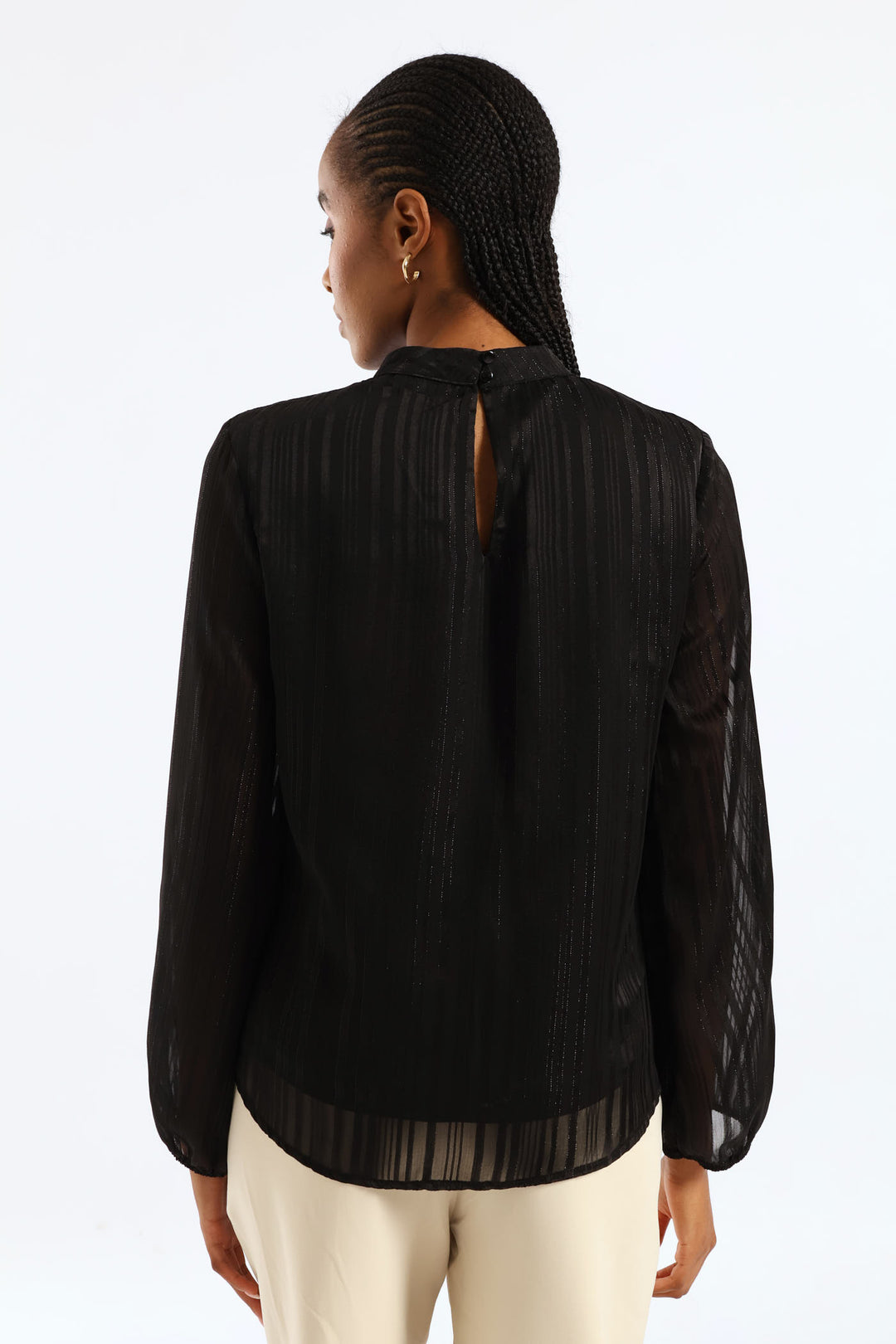 Hi Neck Keyhole Blouse - Black