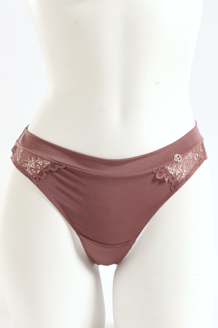 3 Pack Shiny Microfibre & Galloon Lace Thong - Chai/Black/Milk