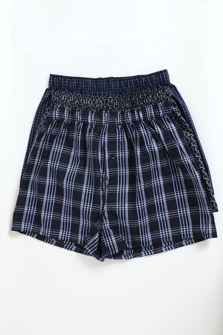 3 Pack Check Design Boxers - Blue