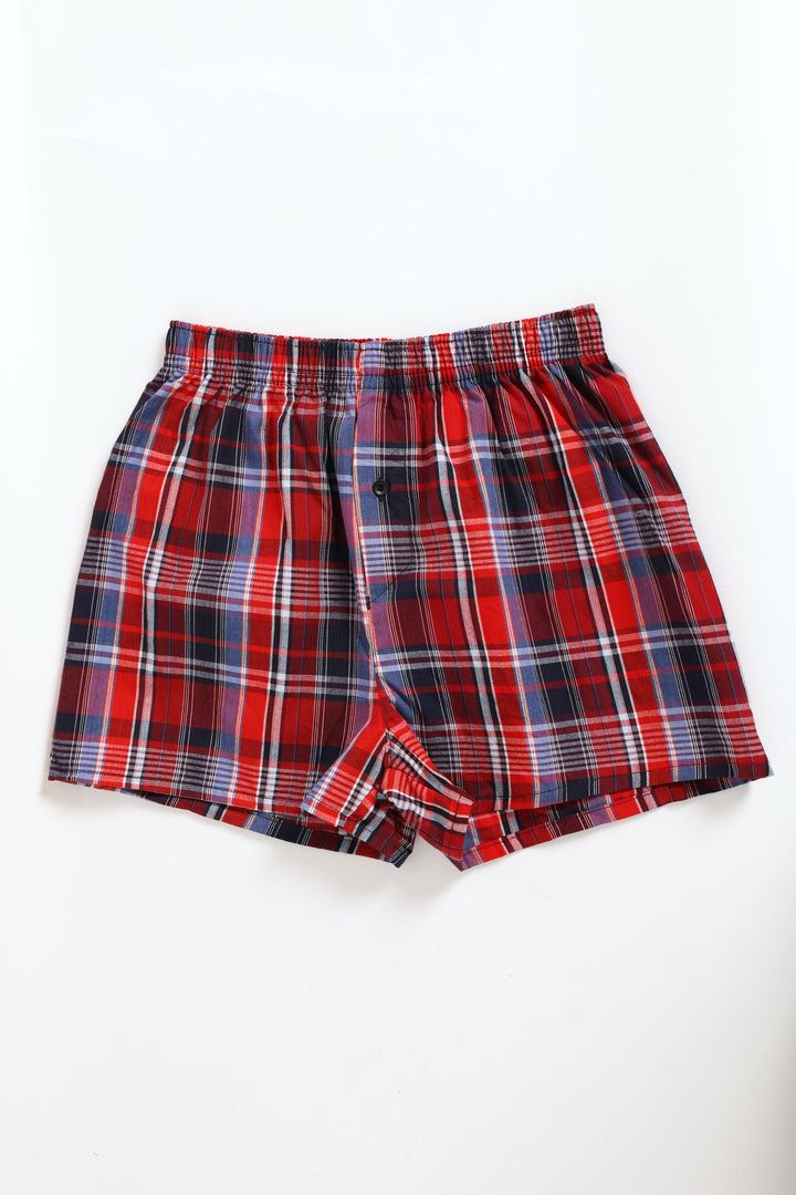 Single Big Check Boxer - Red/Mid Blue