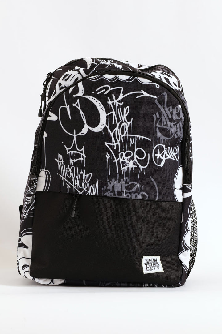 Boys Graffiti Backpack - Black/White