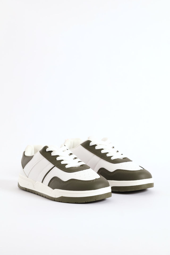 Boys Court Sneaker - White/Olive