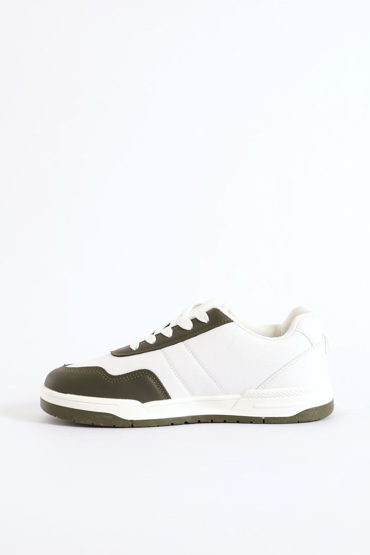 Boys Court Sneaker - White/Olive