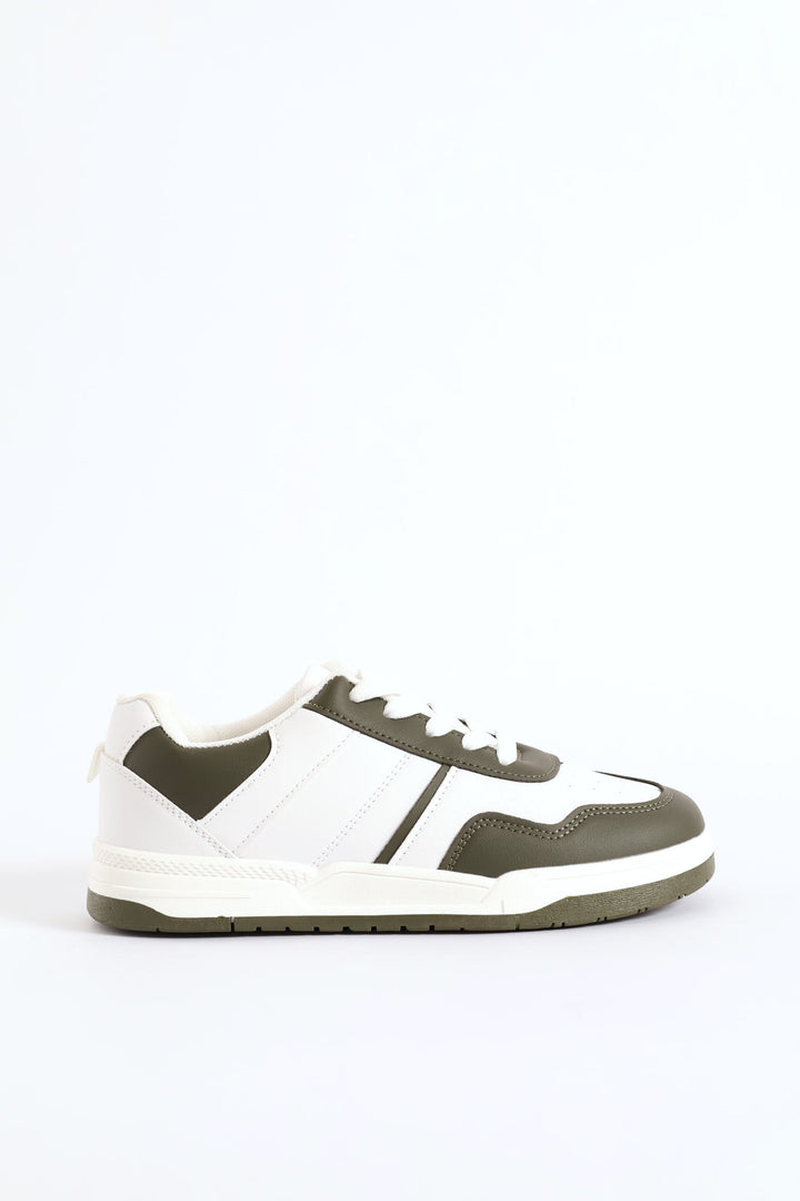 Boys Court Sneaker - White/Olive