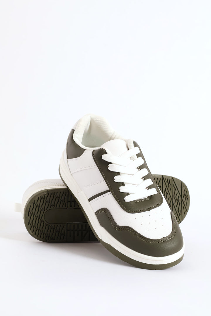 Boys Court Sneaker - White/Olive