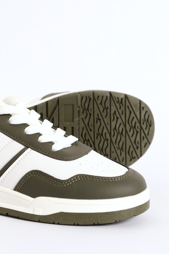 Boys Court Sneaker - White/Olive