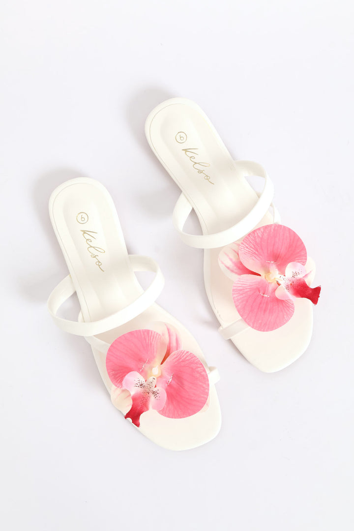 Orchid Flower Toe Post Sandal - White/Pink