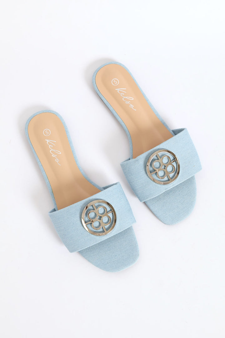 Trim Detail Single Band Mule Sandal - Denim