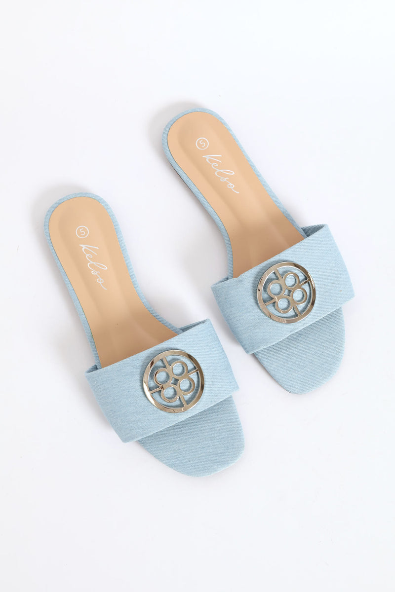 Trim Detail Single Band Mule Sandal - Denim