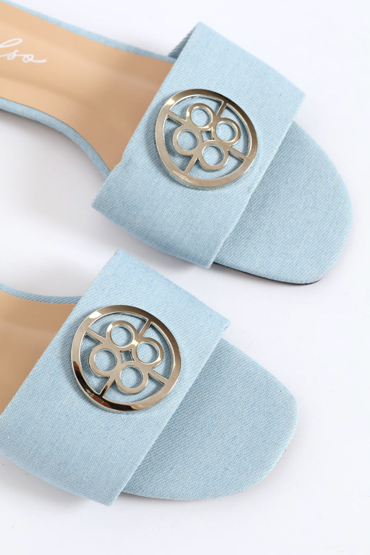 Trim Detail Single Band Mule Sandal - Denim