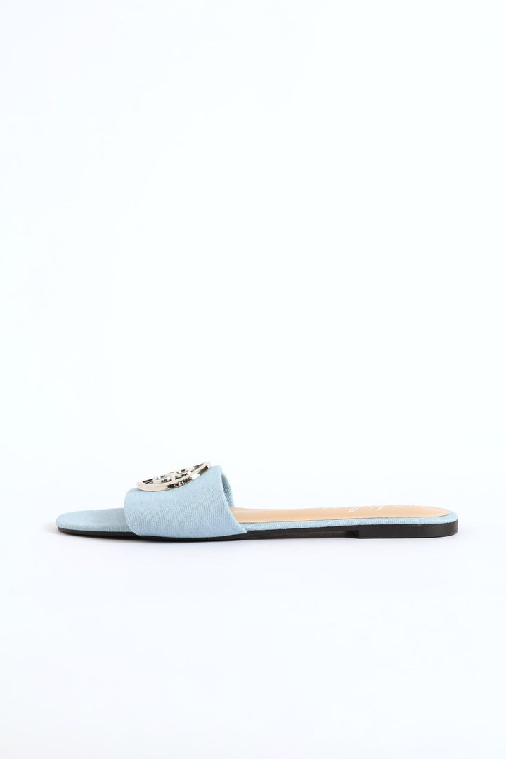 Trim Detail Single Band Mule Sandal - Denim