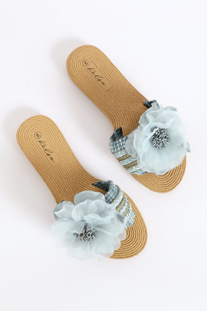 Floral Weave Single Band Mule Sandal - Blue