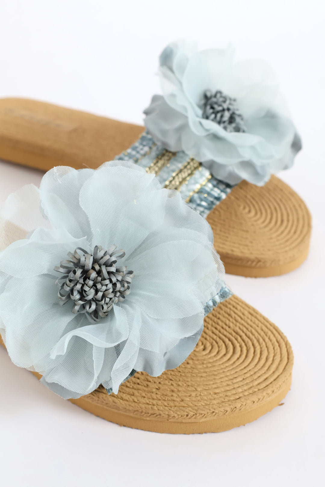 Floral Weave Single Band Mule Sandal - Blue