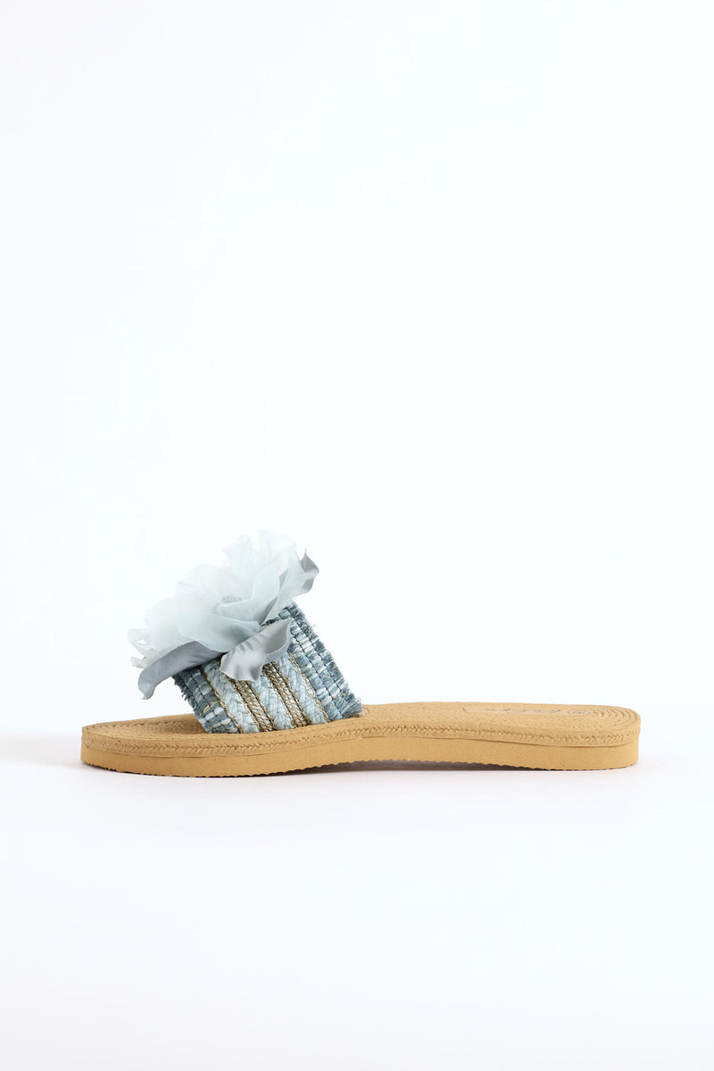 Floral Weave Single Band Mule Sandal - Blue