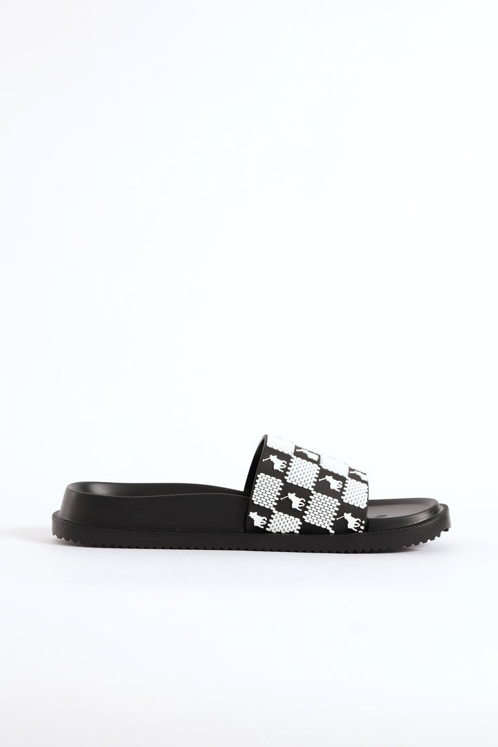 Monogram Pool Sandal - Black/White