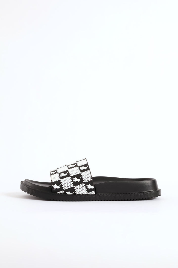 Monogram Pool Sandal - Black/White
