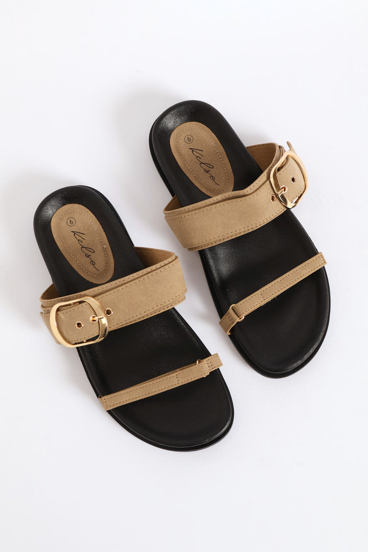 Wide And Narrow Band Slide Sandal - Stone