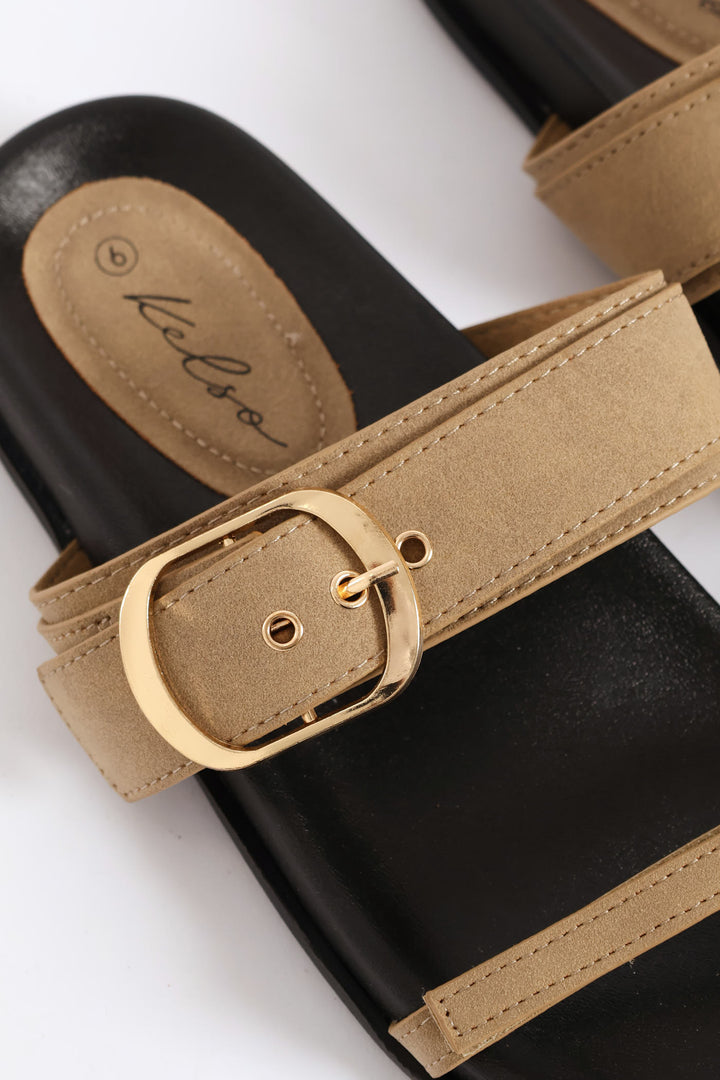 Wide And Narrow Band Slide Sandal - Stone