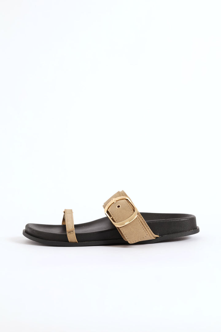 Wide And Narrow Band Slide Sandal - Stone