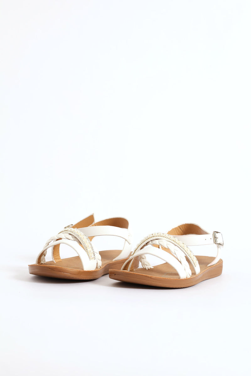 Girls Pearl Comfort Sandal - White