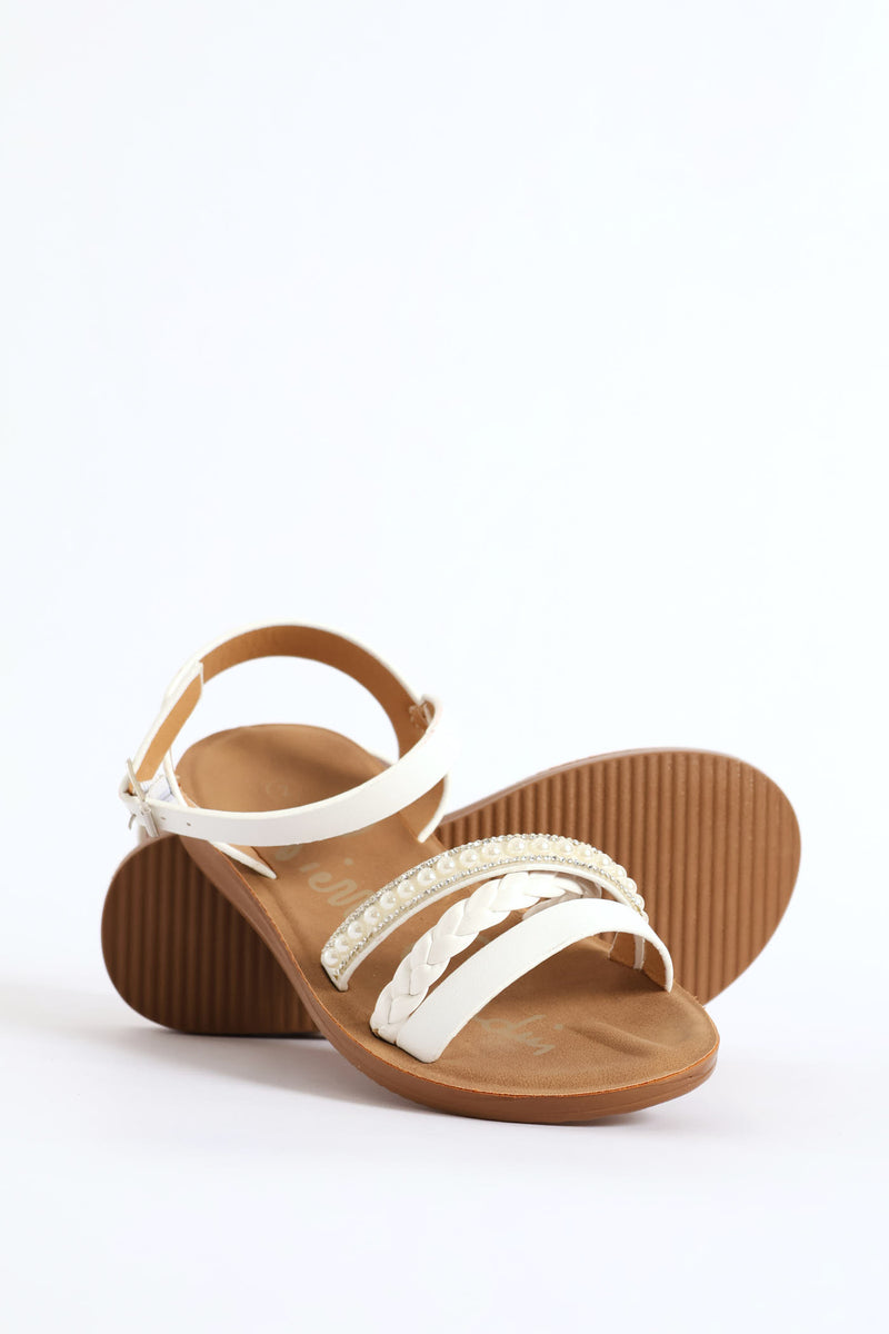 Girls Pearl Comfort Sandal - White